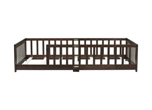 English Elm Twin Low Profile Rubberwood Floor Bed with Full Safety Fence for Toddler Rooms Espresso W504P429337