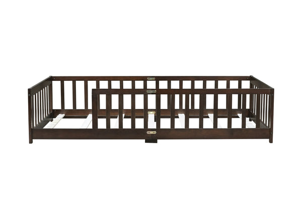 English Elm Twin Low Profile Rubberwood Floor Bed with Full Safety Fence for Toddler Rooms Espresso W504P429337