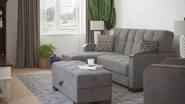 English Elm PrimeNest Upholstered ZenAero Convertible Ottoman with Wood Trim, Click-Clack Storage, Microfiber Comfort Gray B030P280980