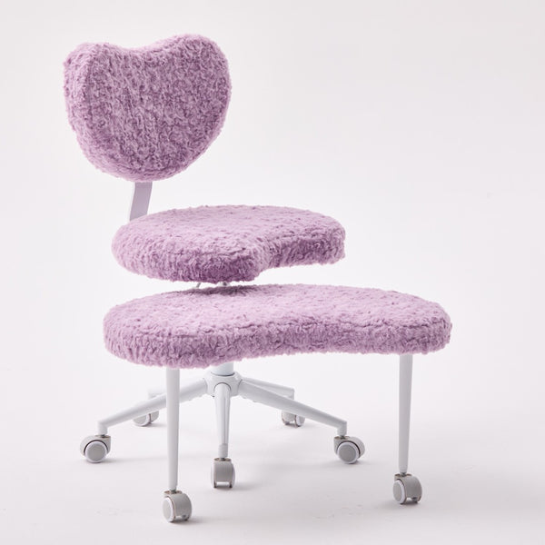 English Elm Artificial Rabbit Hair Cross Legged Desk Chair with Lumbar Support and Swivel Footrest Violet W1143P403572