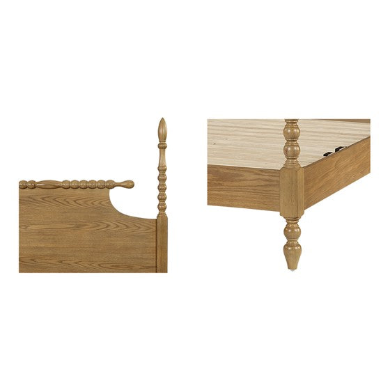 English Elm Bed Natural Queen Solid Wood Camel Oak Platform Bed with Turned Legs, 500lb Capacity, Queen Size B035S00063
