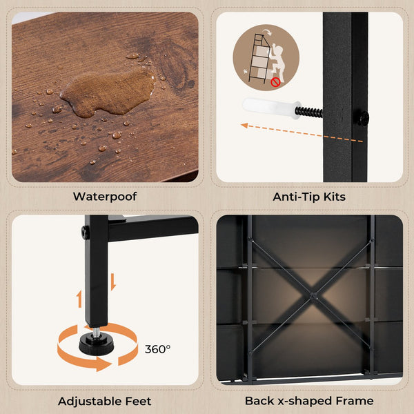 English Elm 55''W Modern Dresser with 9 Fabric Drawers & 2 Open Shelves — Sturdy Wood‑Metal Chest, Anti‑Tip Stability Brown T3950P402194