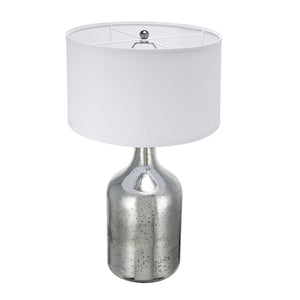 English Elm D18x32.2" Silver Round Table Lamp with White Fabric Shade — Glass Drum Lamp, Soft Warm Glow, 32.2" H W2078P395819