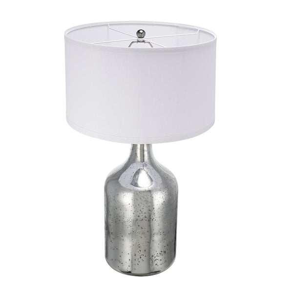 English Elm D18x32.2" Silver Round Table Lamp with White Fabric Shade — Glass Drum Lamp, Soft Warm Glow, 32.2" H W2078P395819