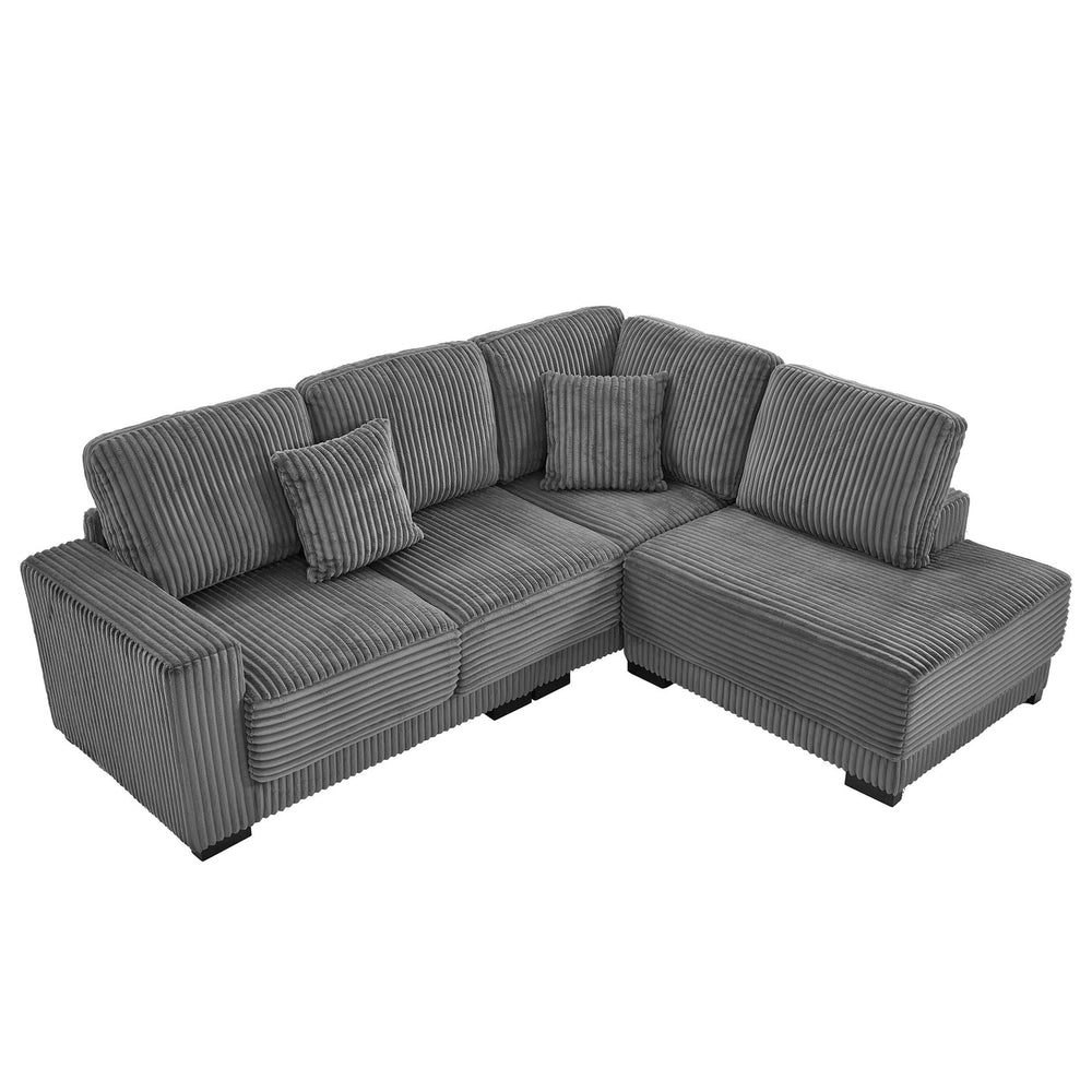 English Elm 93" Sectional Sofa L-Shaped Upholstered Corduroy 3-Seater with Reversible Chaise, Solid Wood Frame, Plush Coil-Foam Cushions Grey W1097S00222