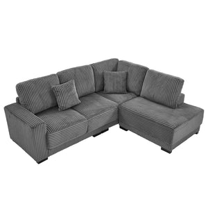 English Elm 93" Sectional Sofa L-Shaped Upholstered Corduroy 3-Seater with Reversible Chaise, Solid Wood Frame, Plush Coil-Foam Cushions Grey W1097S00222