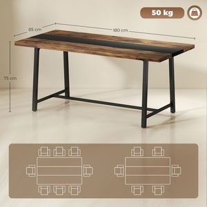 English Elm Homcom Industrial Dining Table Seats 8 Rustic Wood Grain Top Steel Frame W2225P485647