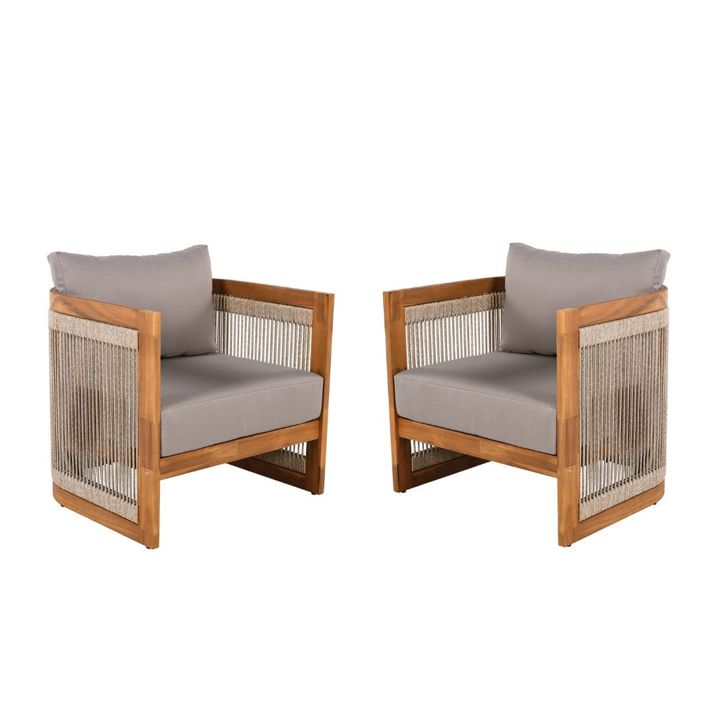 English Elm [set of 2] Acacia Hardwood Outdoor Club Chairs with Rope Weave Panels and Cushions N767P367654E_2