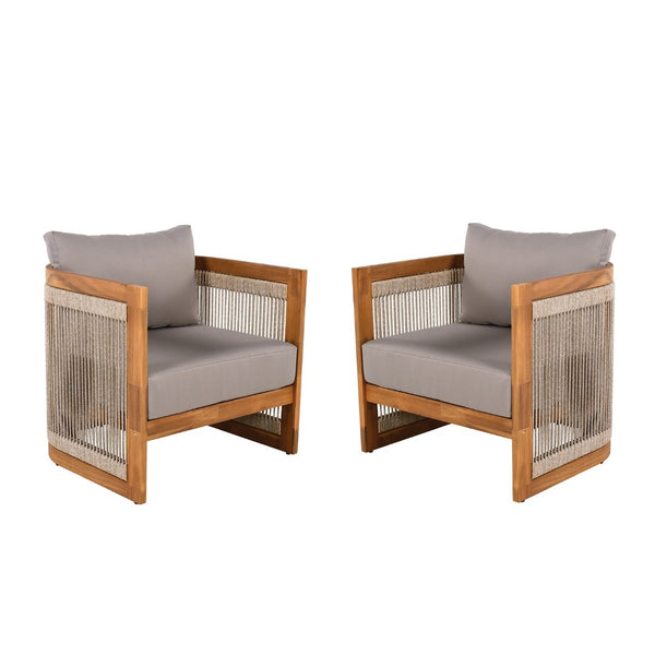 English Elm [set of 2] Acacia Hardwood Outdoor Club Chairs with Rope Weave Panels and Cushions N767P367654E_2