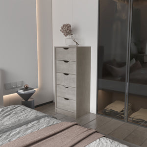 English Elm Concrete Gray 5-Drawer Narrow Dresser – Sleek Concrete Gray Finish, Oversized Storage, Durable Design B062P175163