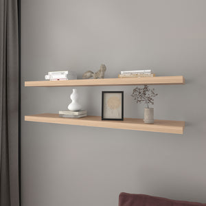 English Elm Floating Shelf Lyle Set of Two Light Pine Beige Engineered Wood 47.2x10.2x3.5in Space-Saving Display Shelf B092P245921