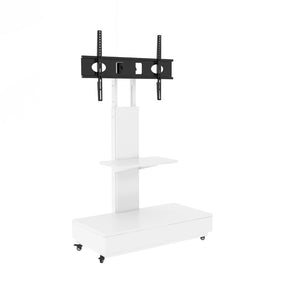 English Elm Tv Rolling Cart with Swivel Mount Lockable Wheels Pull Out Drawer Iron Frame White W241P246899