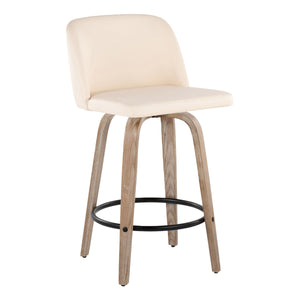English Elm Toriano 26" Mid-Century Counter Stool Set of 2 — Swivel Faux Leather Seat, Wood Legs & Metal Footrest Cream B202S00429