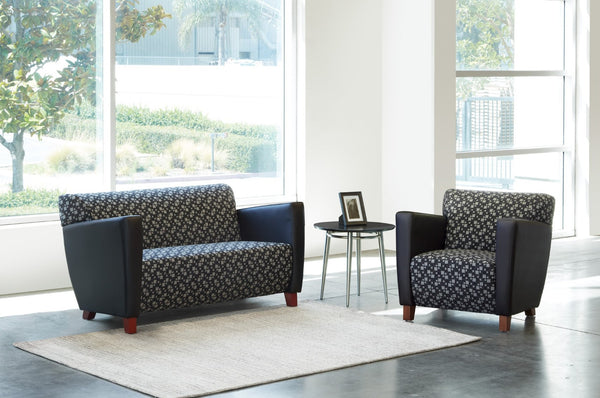 OSP Home Furnishings 2 Tone Upholstered Lounge Chair with Black Arms Cherry Legs Padded Seat Modern Style SF8472-K107/R107