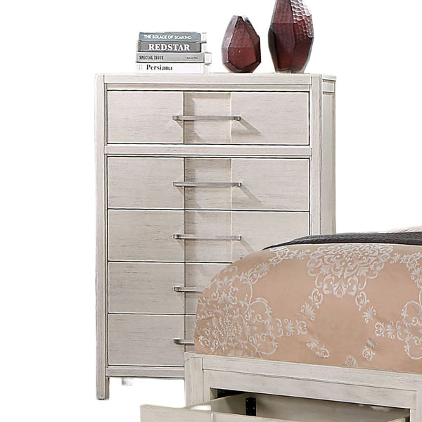 English Elm Transitional Solid Wood Chest with Five Smooth Glide Drawers, Felt-Lined Top, Timeless Design White 37 L x 20 W x 53 H B2741P369364