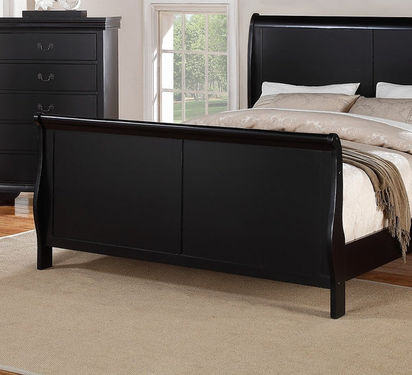 English Elm Modern Sleigh Bedframe Queen Size with Double Paneled Head & Footboards, Sleek Plywood Design, Durable Rubberwood Finish Black 64 L x 30 W x 6 H B011S02001