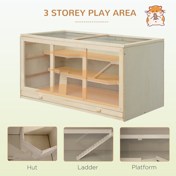English Elm Pawhut Solid Wood Outdoor Cat House Two Story Shelter with Balcony Asphalt Roof W2225P173815