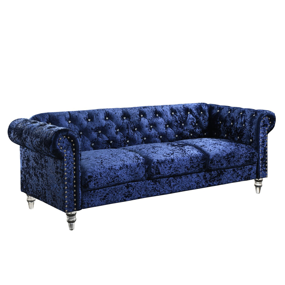 English Elm Anina Blue Velvet Sofa with Plush Foam & Fiber Fill, 100% Polyester Upholstery, Modern Accent Chair B201P299739