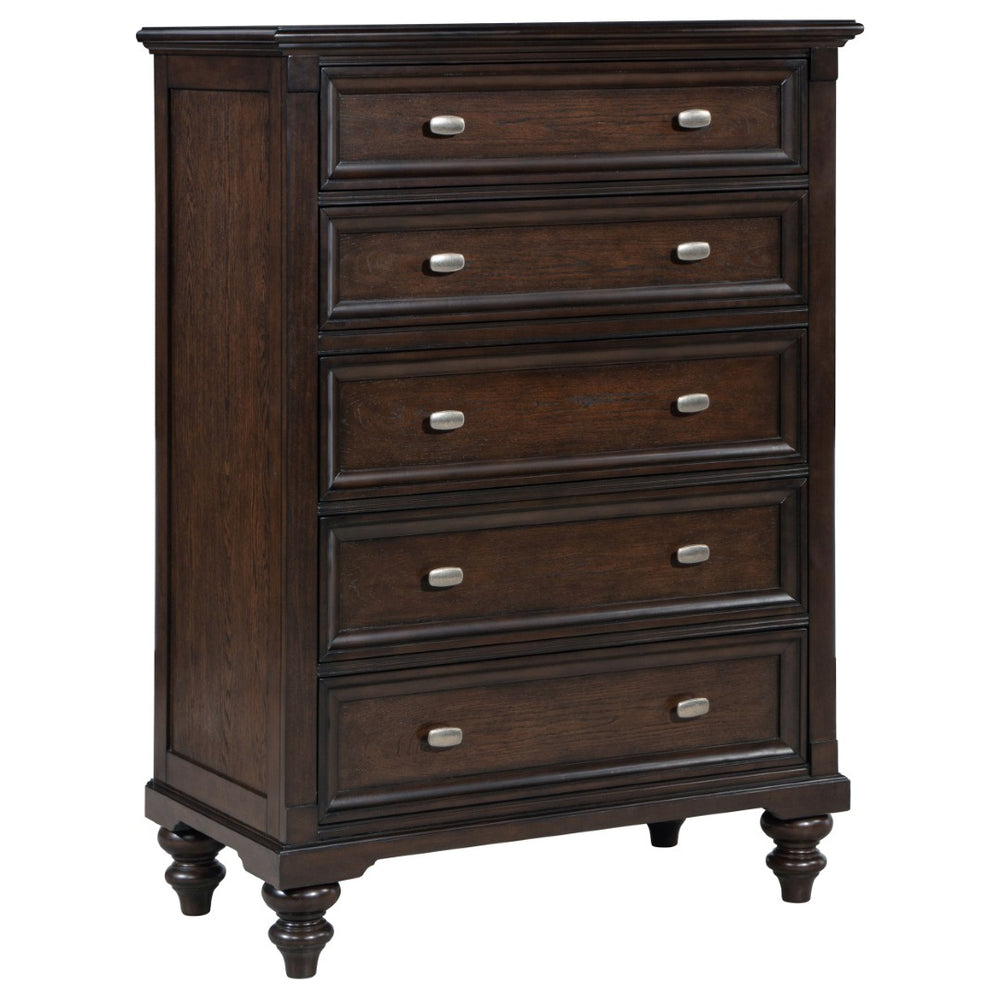 English Elm Berwick Five Drawer Chest with Oak Veneer and Gunmetal Hardware for Bedroom Storage B062P440099