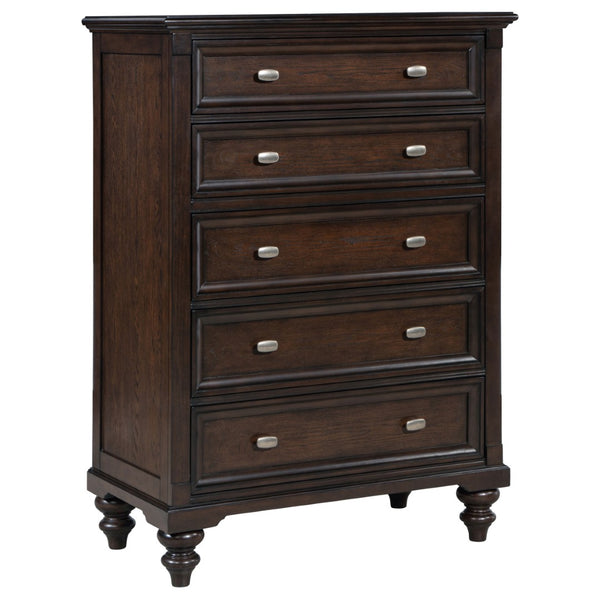 English Elm Berwick Five Drawer Chest with Oak Veneer and Gunmetal Hardware for Bedroom Storage B062P440099