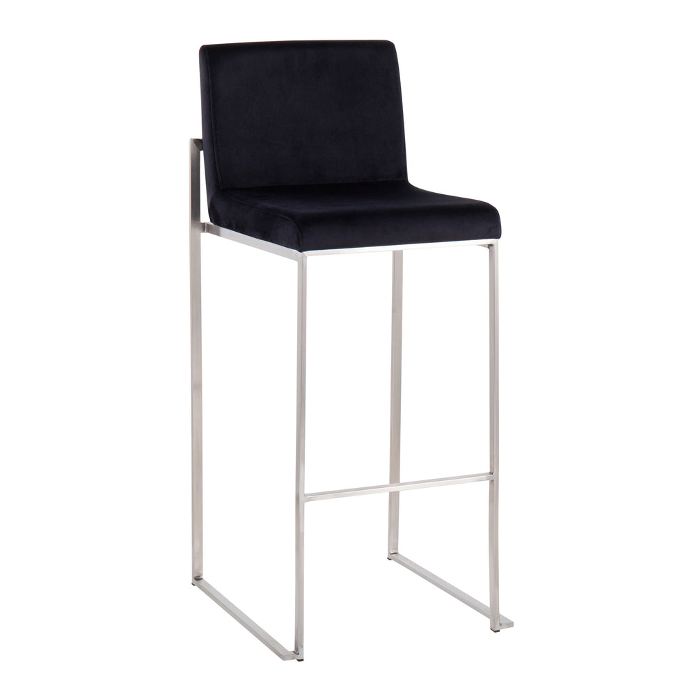 English Elm Fuji High Back Barstool Set Of 2 In Luxurious Black Velvet & Sleek Stainless Steel Frame For Modern Style B202P222194