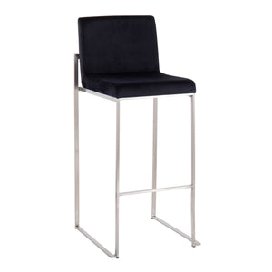 English Elm Fuji High Back Barstool Set Of 2 In Luxurious Black Velvet & Sleek Stainless Steel Frame For Modern Style B202P222194