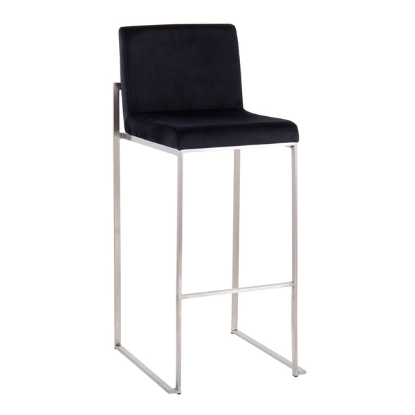 English Elm Fuji High Back Barstool Set Of 2 In Luxurious Black Velvet & Sleek Stainless Steel Frame For Modern Style B202P222194