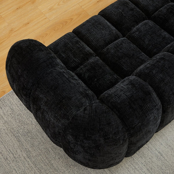 English Elm Chenille Cloud Sofa Quilted Checkered Seat Pure Foam Deep Cushion Contemporary Living Room Black W834S00640