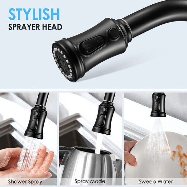 English Elm Kitchen Pull Down Faucet Matte Black Stainless Steel Single Handle 360 Swivel T3177P277524