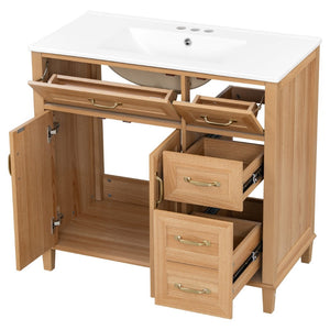 English Elm [video] 36 Inch Freestanding Bathroom Vanity with Ceramic Sink and Soft Close Storage N759P395344N