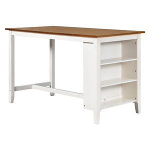 English Elm TOPMAX Counter Height Rustic Farmhouse 5-Piece Dining Set for 4 with Stacked Storage Shelves, Beige Upholstery White SP001134AAK