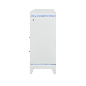 English Elm ADALID Glittered 5-Drawer Chest with LED Lighting, Solid Wood Build, Knob Hardware, Tapered Legs White 65.94 L x 21.46 W x 39.17 H B201P288333