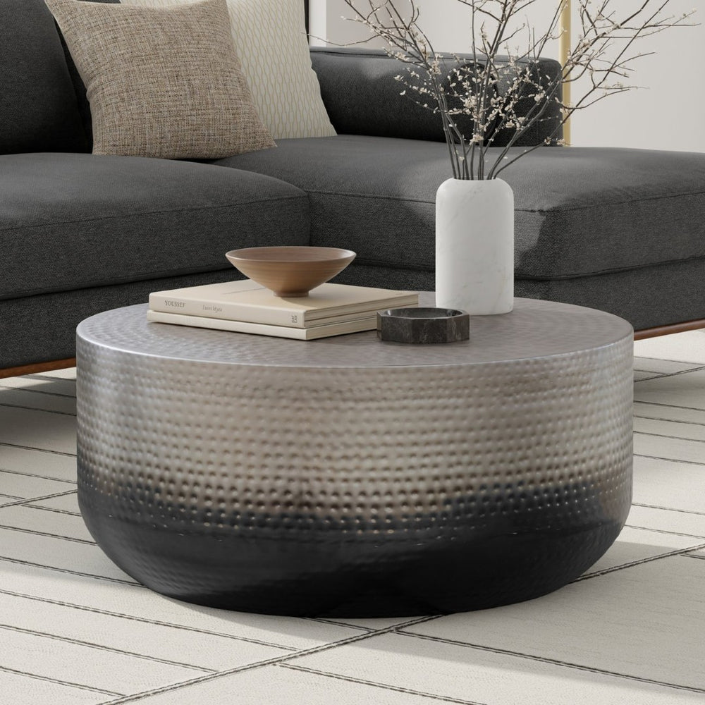 English Elm Nova Round Iron Coffee Table Hand-hammered Ombre Finish Sculptural Loft Living Room B136P429097