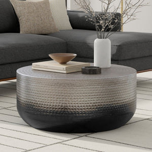 English Elm Nova Round Iron Coffee Table Hand-hammered Ombre Finish Sculptural Loft Living Room B136P429097