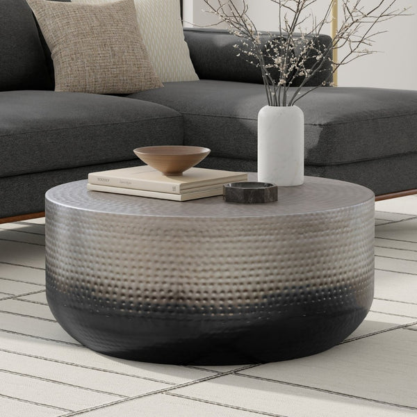 English Elm Nova Round Iron Coffee Table Hand-hammered Ombre Finish Sculptural Loft Living Room B136P429097