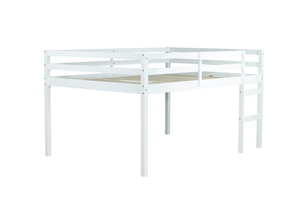 English Elm Full Rubber Wood Loft Bed with Ladder and Under-Bed Storage Space, Sturdy Minimalist Design for Comfort White W504P283526