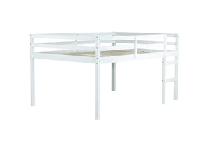 English Elm Full Rubber Wood Loft Bed with Ladder and Under-Bed Storage Space, Sturdy Minimalist Design for Comfort White W504P283526