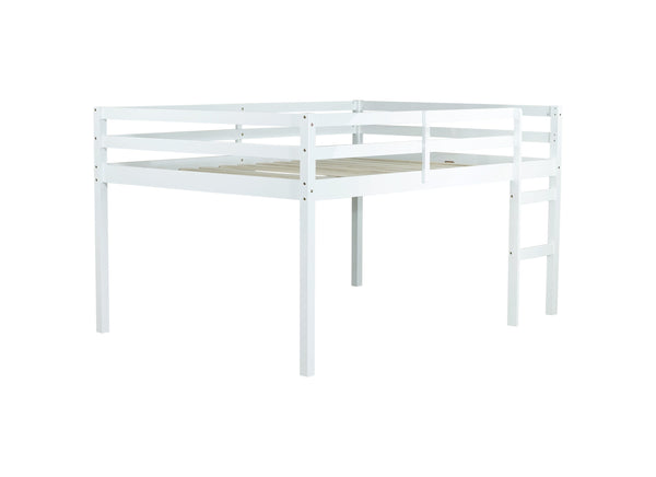 English Elm Full Rubber Wood Loft Bed with Ladder and Under-Bed Storage Space, Sturdy Minimalist Design for Comfort White W504P283526