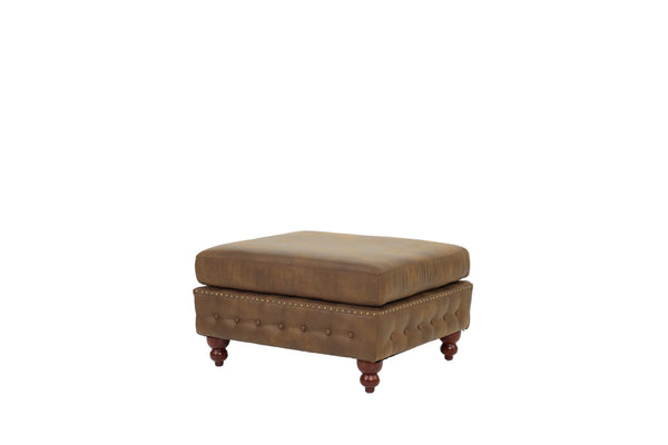 English Elm 1pc Cocktail Ottoman Breathable Leatherette Tufted Accent Bench with Handcrafted Gourd Wooden Legs, Stylish Living Room Statement piece Dark Coffee 32 L x 15 W x 36 H B011P234291