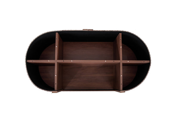 English Elm Coffee Table with Sliding Door Storage Dark Walnut Low Profile Modern Living Room W688P339193