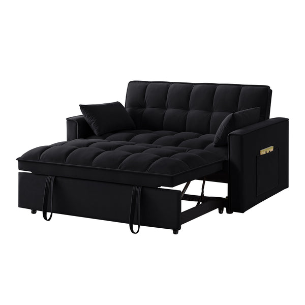 English Elm 4 Loveseat Sofa Bed with Storage Pockets & Armrests, Convertible Pull-Out Sleeper with Wheels, Tufted Comfort and Durable Frame for Small Spaces Black W2186P166127