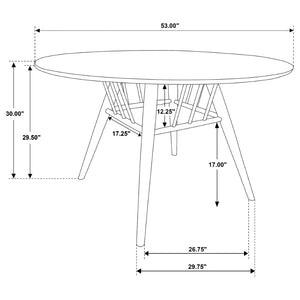 English Elm Shirley Sap Walnut Veneer Round Dining Table Seats Four with Tapered Legs B062S01491