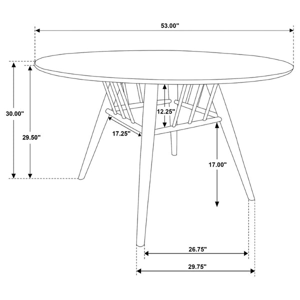 English Elm Shirley Sap Walnut Veneer Round Dining Table Seats Four with Tapered Legs B062S01491