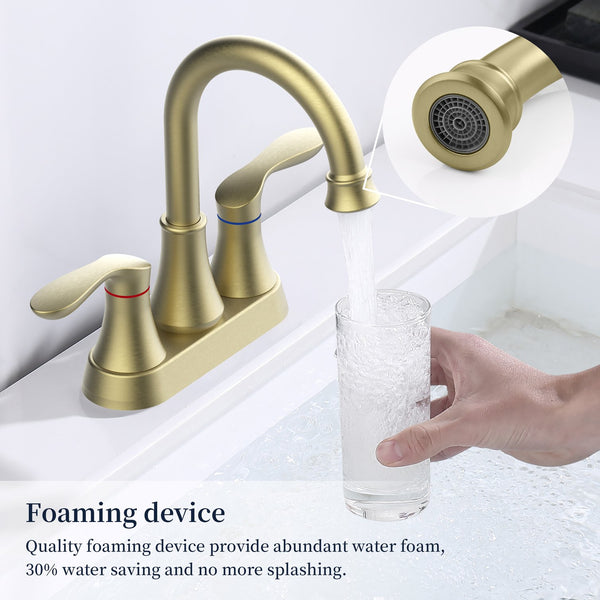 English Elm Bathroom Faucet Brushed Gold - 2-Handle Centerset, 360° Swivel Spout, Easy Install With Drain & Hoses T3177P277461