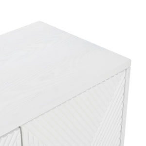 English Elm Buffet Modern White Sideboard Cabinet with Carved Doors, 4 Adjustable Shelves, 220lb Top Load W2696P279968