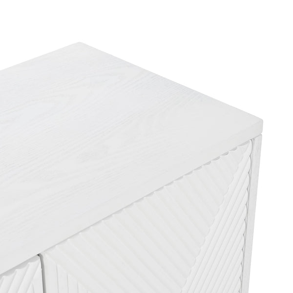 English Elm Buffet Modern White Sideboard Cabinet with Carved Doors, 4 Adjustable Shelves, 220lb Top Load W2696P279968