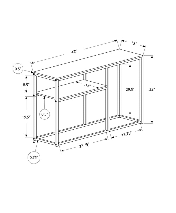 English Elm Accent Table with Storage Drawer and Glass Shelf, Modern Metal Frame End Table for Living Room Bedroom Grey 47 L x 15 W x 5 H B2710P219321
