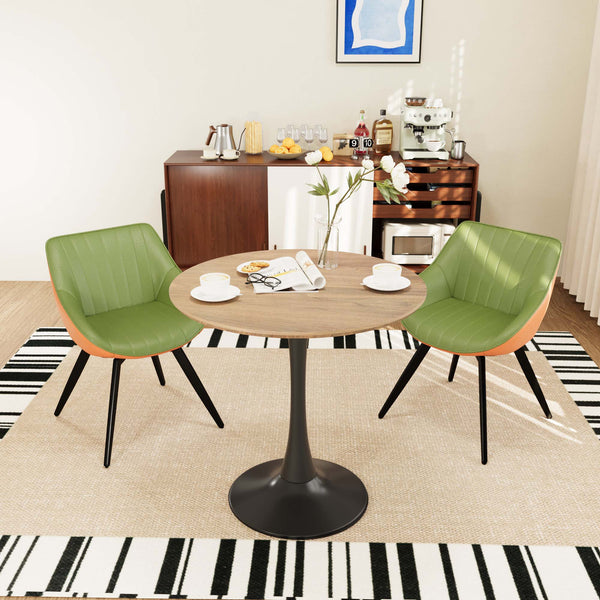 English Elm 31.5" Round Walnut Tulip Dining Table Set With 2 Stylish Faux Leather Chairs For 2-4 People W2189S00711