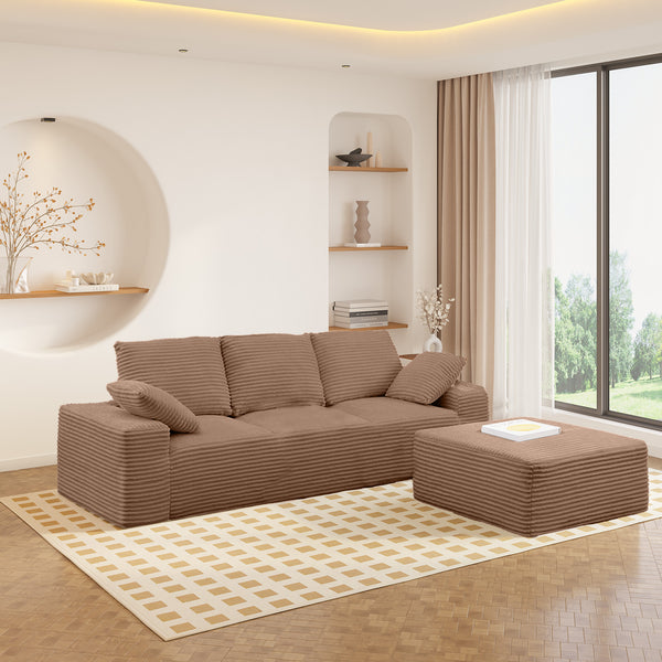 English Elm 103.5" Cloud Sectional Couch with L-Shape Chaise - No Assembly Modular Sofa, Plush Corduroy, Deep Seat Comfort Brown T3801S00007