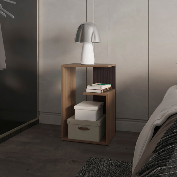 English Elm Side Table Sallis - Modern Macadamia & Espresso Accent Table For Living Room & Bedroom Use B092P309184-GIGA